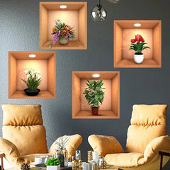 4-Piece 3D Simulated Plant Vase Wall Stickers