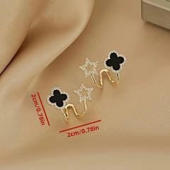 Gold Four-Leaf Clover Double Ear Clips - Each