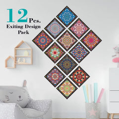 Traditional Mandala Tile Wall Stickers - 12Pcs
