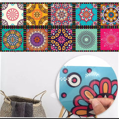 Traditional Mandala Tile Wall Stickers - 12Pcs