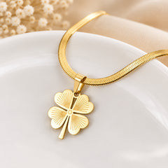 Stainless Steel Gold Four Leaf Clover Chain Necklace