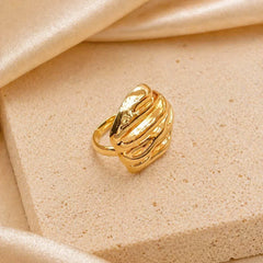 Gold Wave Grooved Ring