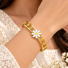 Golden Double Band Daisy Flower Bangle