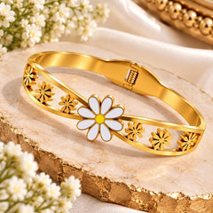 Golden Double Band Daisy Flower Bangle