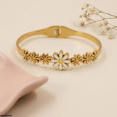 Gold Plated White Daisy Flower Bangle