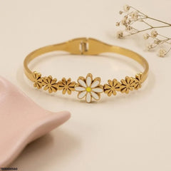 Gold Plated White Daisy Flower Bangle
