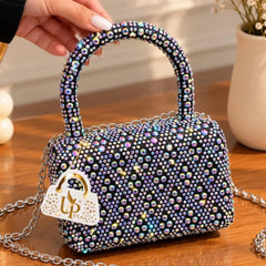 Pearl & Rhinestone Embellished Top Handle Evening Box Clutch