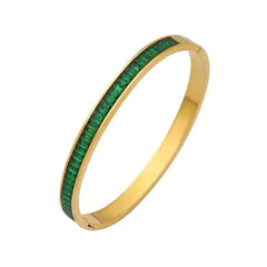 Gold Plated Green Crystal Bangle Bracelet