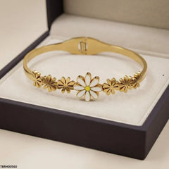 Gold Plated White Daisy Flower Bangle