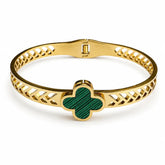 Gold Green Clover Lattice Bangle