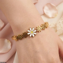 Gold Plated White Daisy Flower Bangle