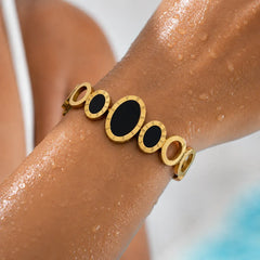 Gold Plated Roman Numeral Black Oval Bracelet