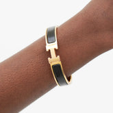 Gold Plated Gold H Letter Clasp Black Enamel Bangle