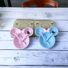 Mickey Shape Wheat Straw Plate Bowl Baby Training Set for Kids