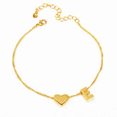 Stainless Steel Minimalist Heart & Initial Alphabate Bracelet - Each