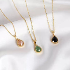 Rose Quartz Water Drop Pendant Necklace - Each
