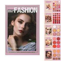 URATM Beauty Fashion Makeup Beautiful Eyeshadow Lip Gloss Highlighter Blush Contour 5 Pages Book Palette
