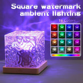 16-Color LED Square Watermark Ambient Light – Remote Control Crystal Cube Lamp
