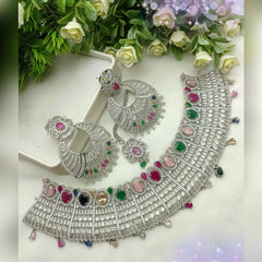 Zircon Necklace Set – Silver Multi Color Sparkle