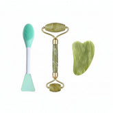 (Pack of 3) Jade Roller, Gua Sha & 2 in 1 Mask Brush and Massage Brush Set