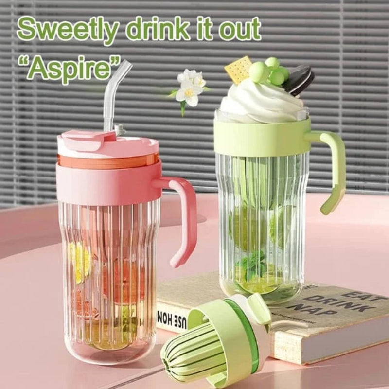 Large Capacity  Water Cup with Glass straw Simple Transparent Cup
