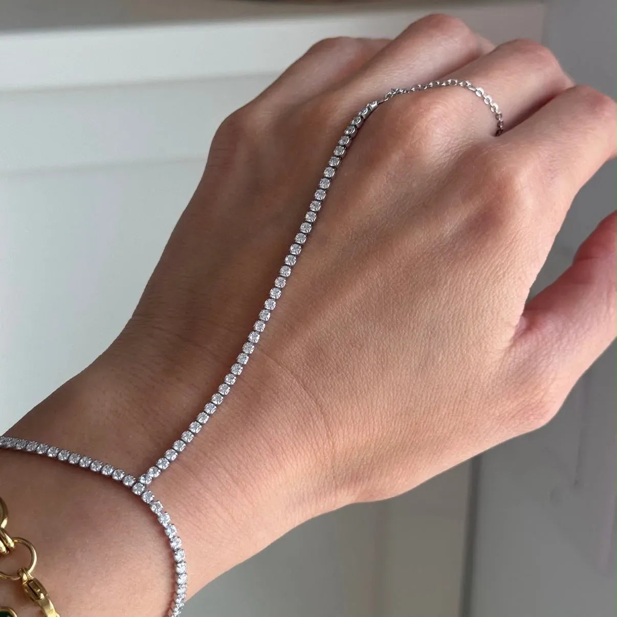 Stainless Steel Crystal Silver Handchain - Each