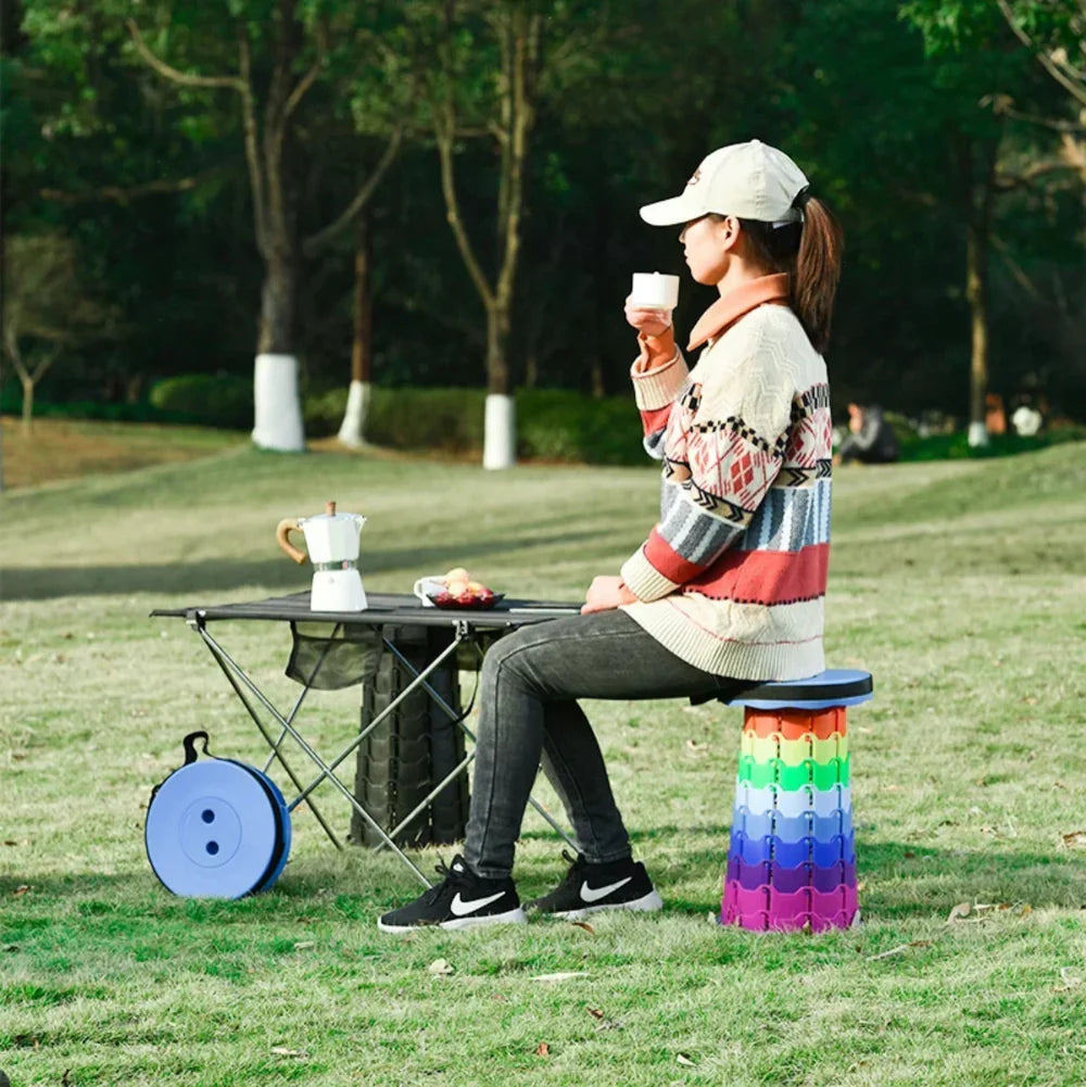 Telescopic Folding Plastic Stool - Outdoor Collapsible Stool - Each