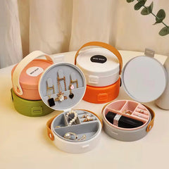 Round Portable Mini Jewellery Box with Handle