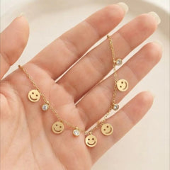 Stainless Steel Modern Whimsical Anklet - Gold Smile Charm - Each