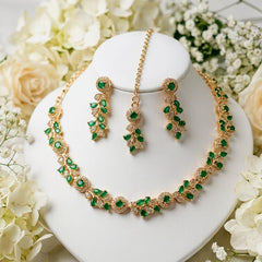 Elegant  Cubic Zirconia Leaf Design Jewelry Set