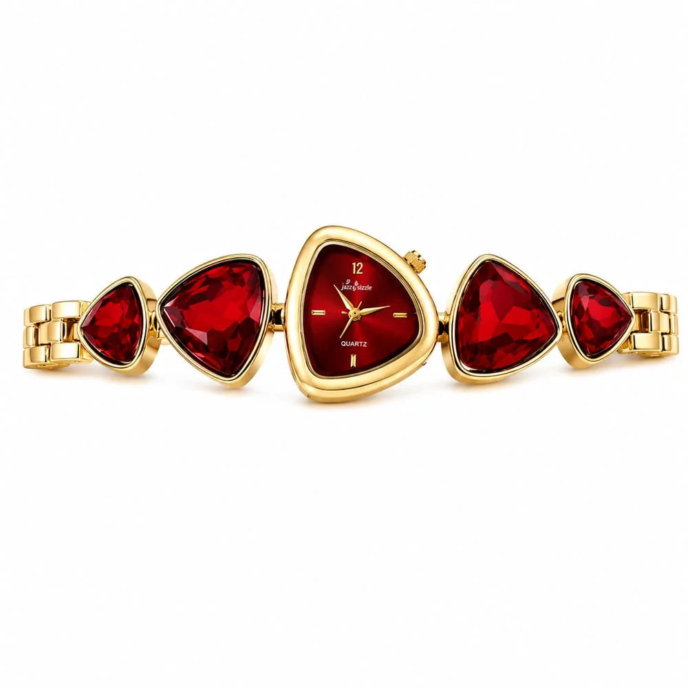 Geometric Gemstone & Asymmetric Dial Women's Bracelet Watch