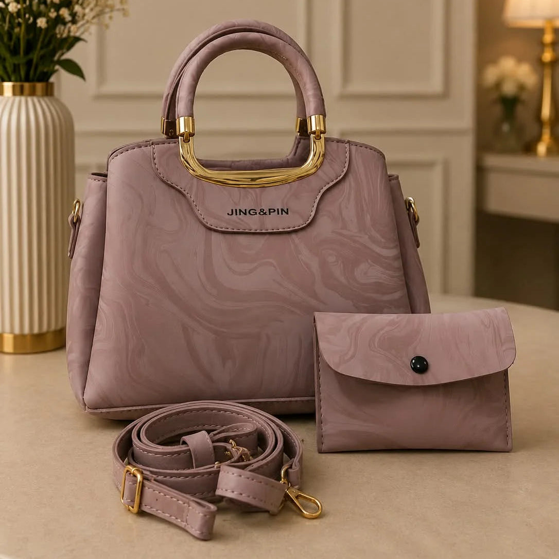 Jing & Pin Marbled Pattern Handbag Set