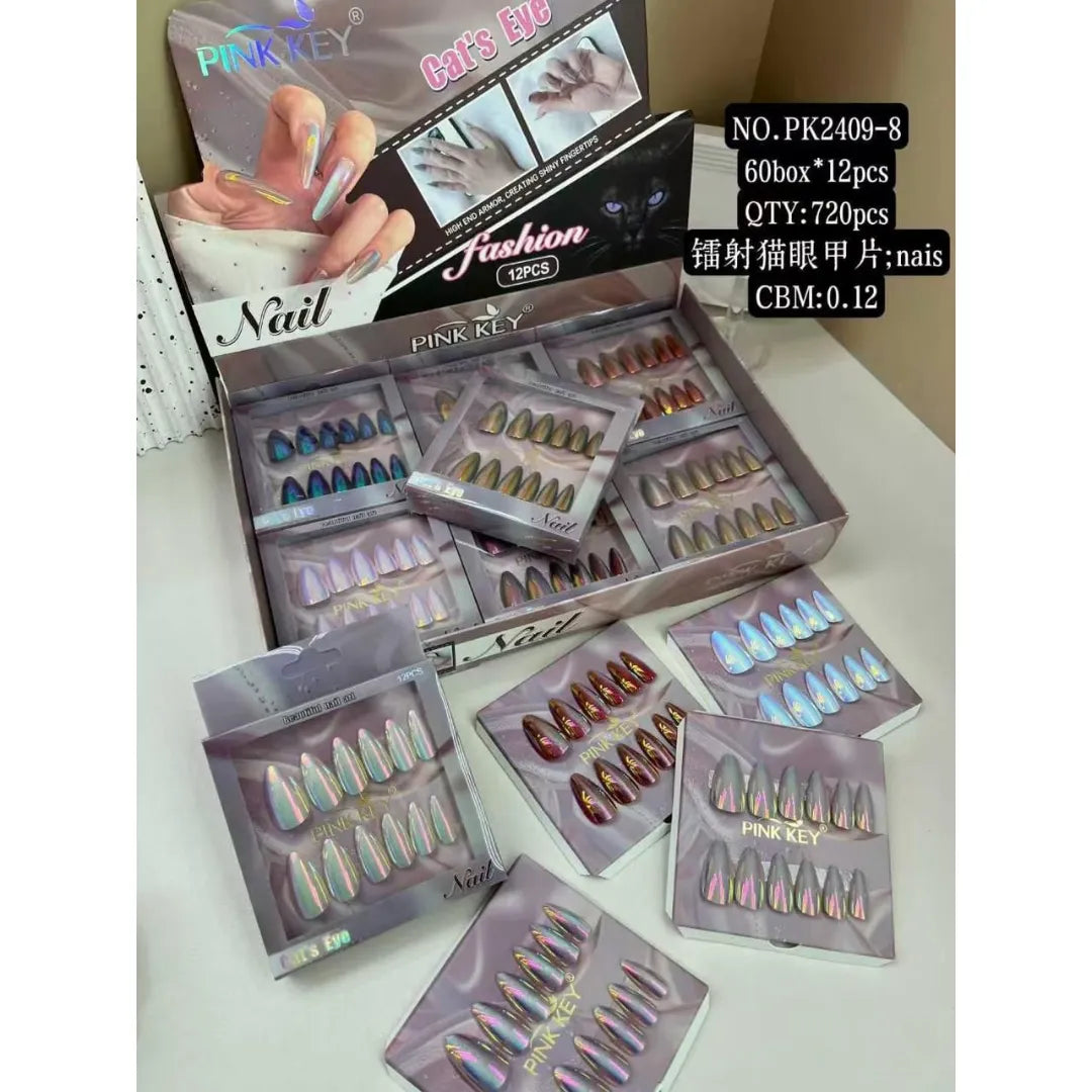 Pink Key Cat Eye Mirror Nails