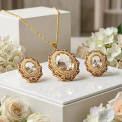 gemstone pendant necklace and earring set