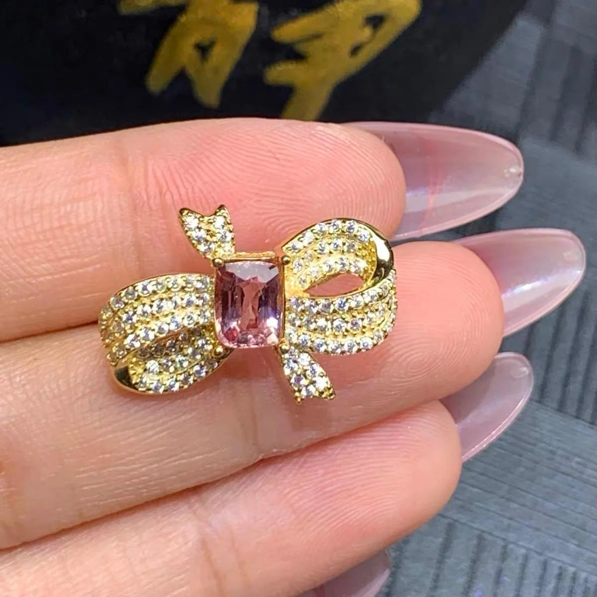 Ribbon Bow Gemstone Ring - Each