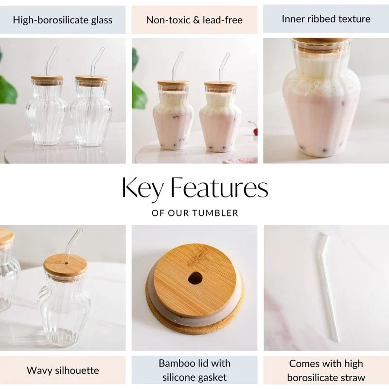 Curved ribbed glass tumbler