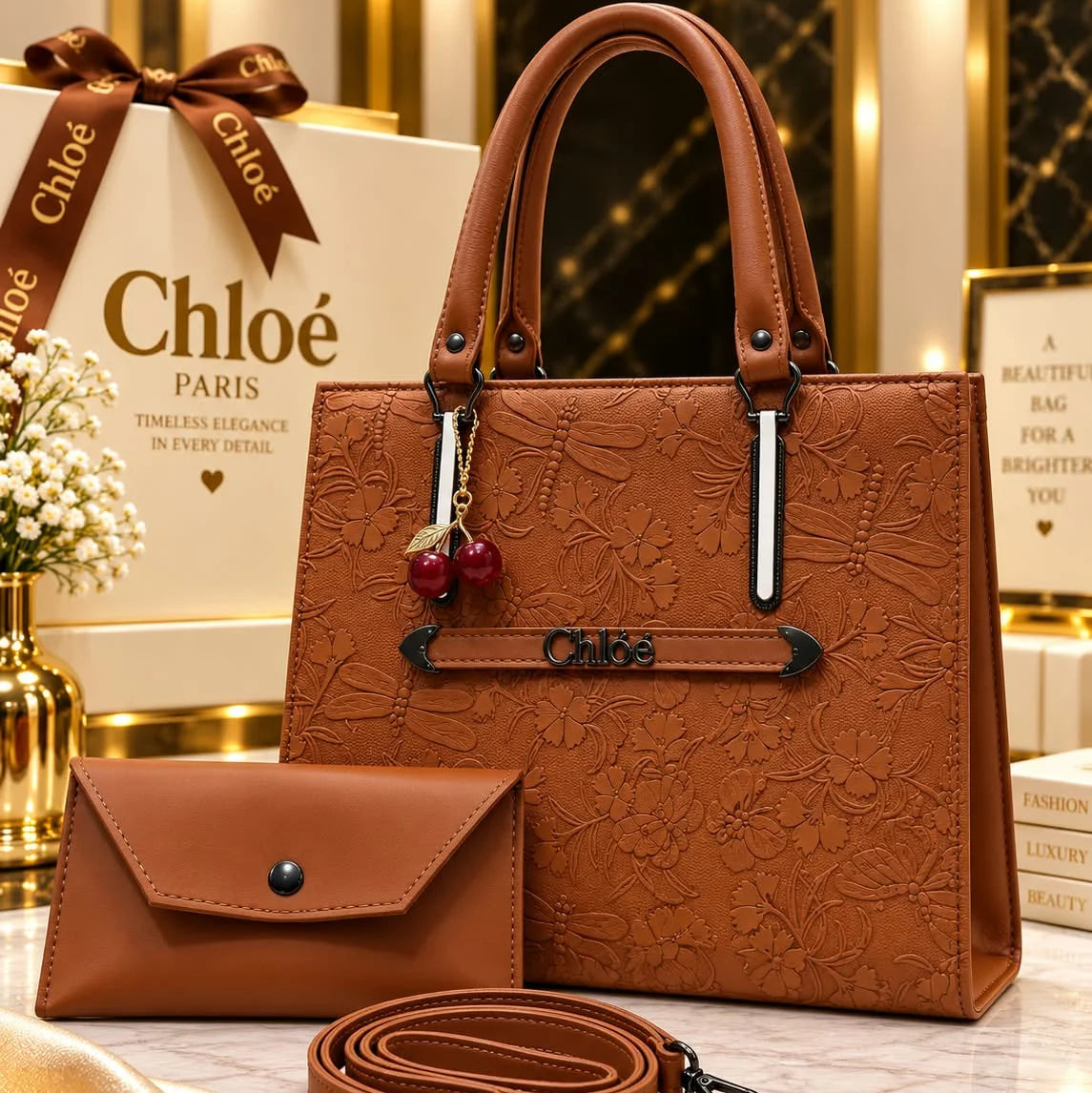 Chloé Floral Handbag & Pouch Set