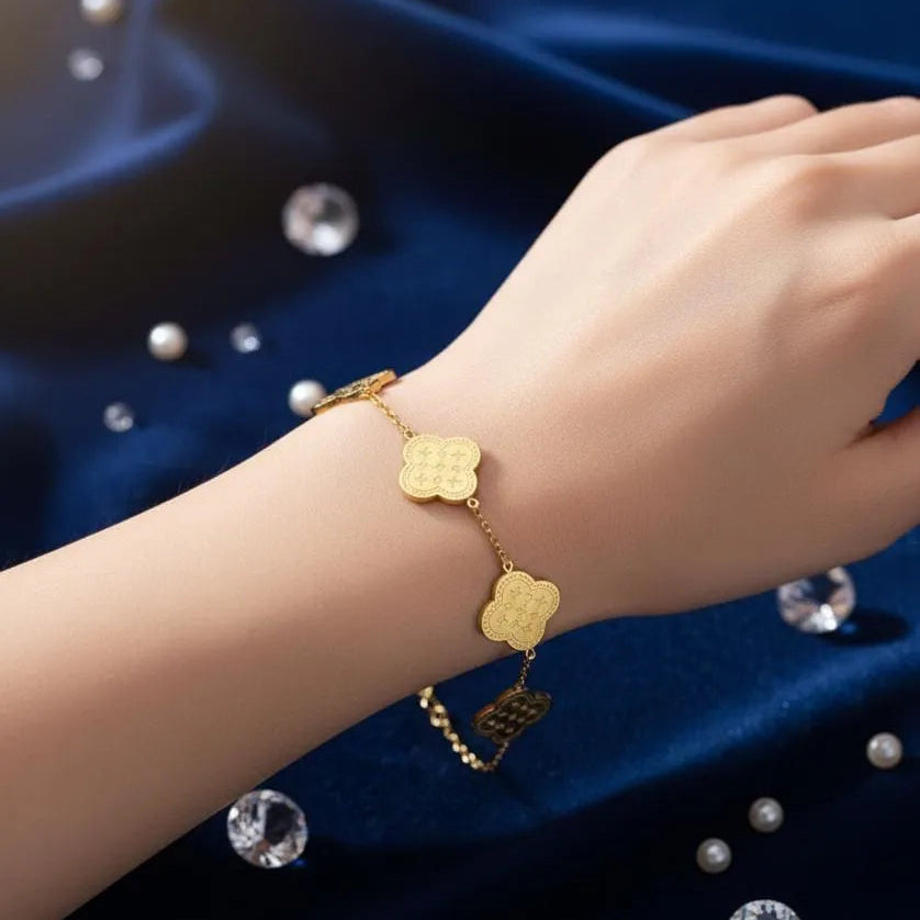 Gold-Plated Stainless Steel Clover Bracelet