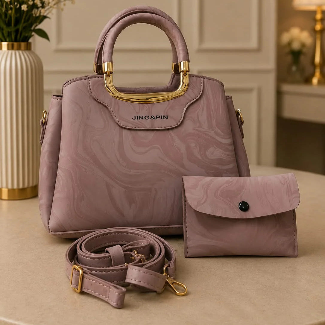 JING&PIN Women's Marble Pattern Handbag & Wallet Set