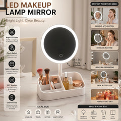 LED Makeup Lamp Mirror with Built-in Organizer Base – Each