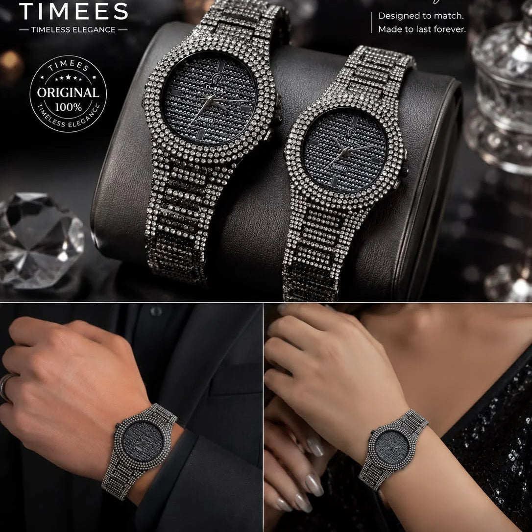 Timees Diamond Rhinestone Stainless Steel Couple Watch