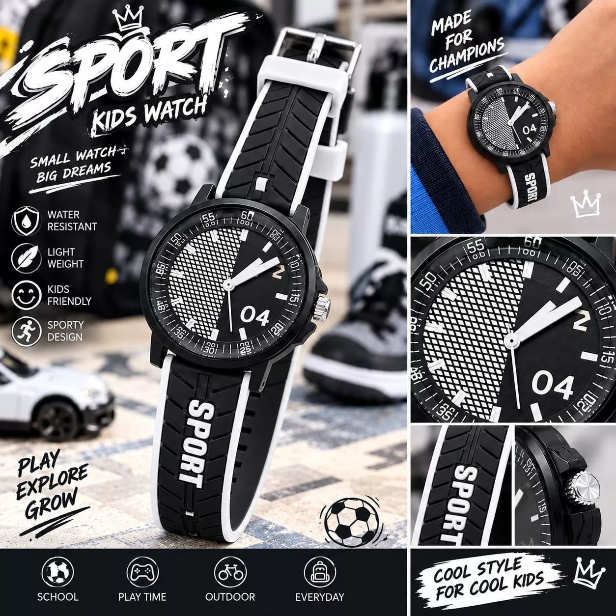 Kids Sports Watch – Commando Colours with Silicone Rubber Strap