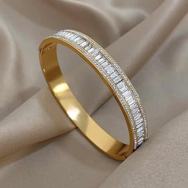 Gold Crystal Rhinestone Cuff Bangle