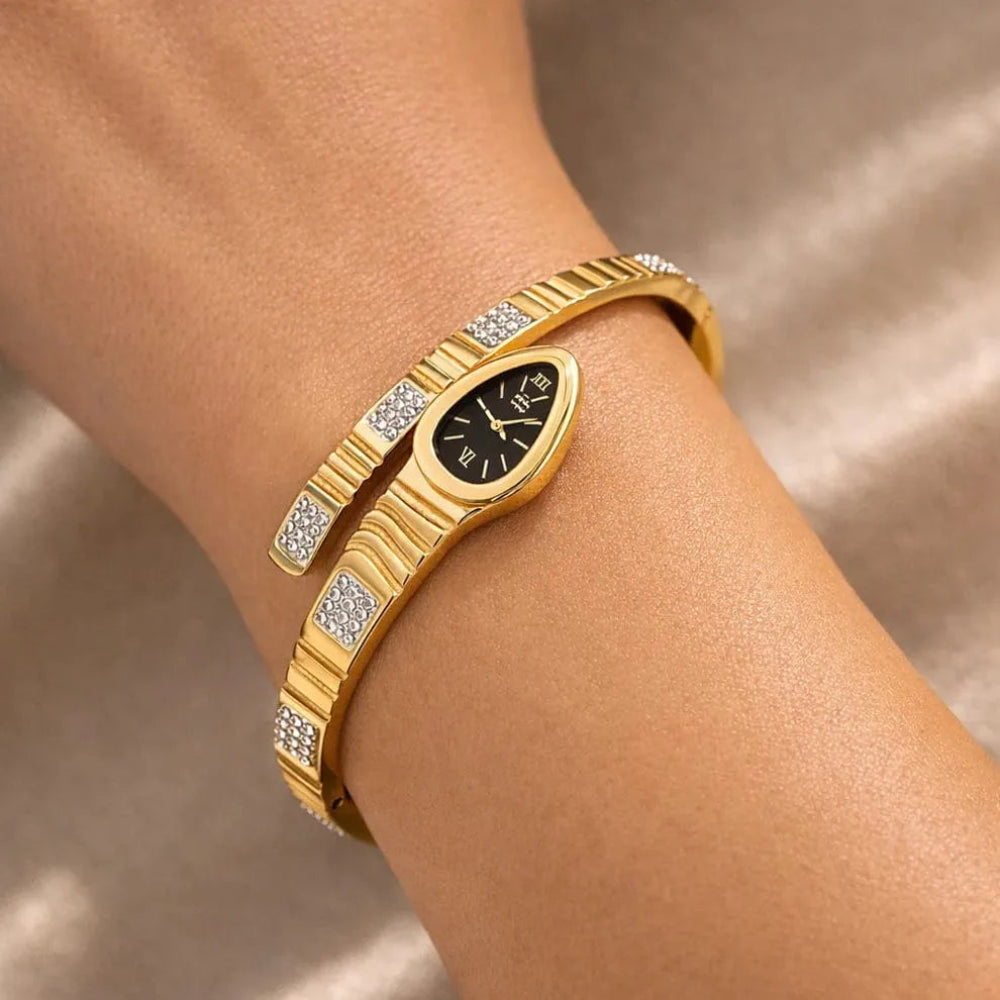 Gold Plated Snake Bangle Watch