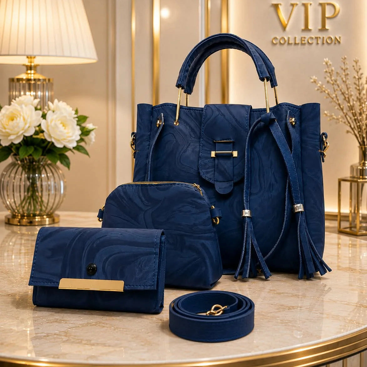 VIP Collection Brown 3-Piece Handbag Set