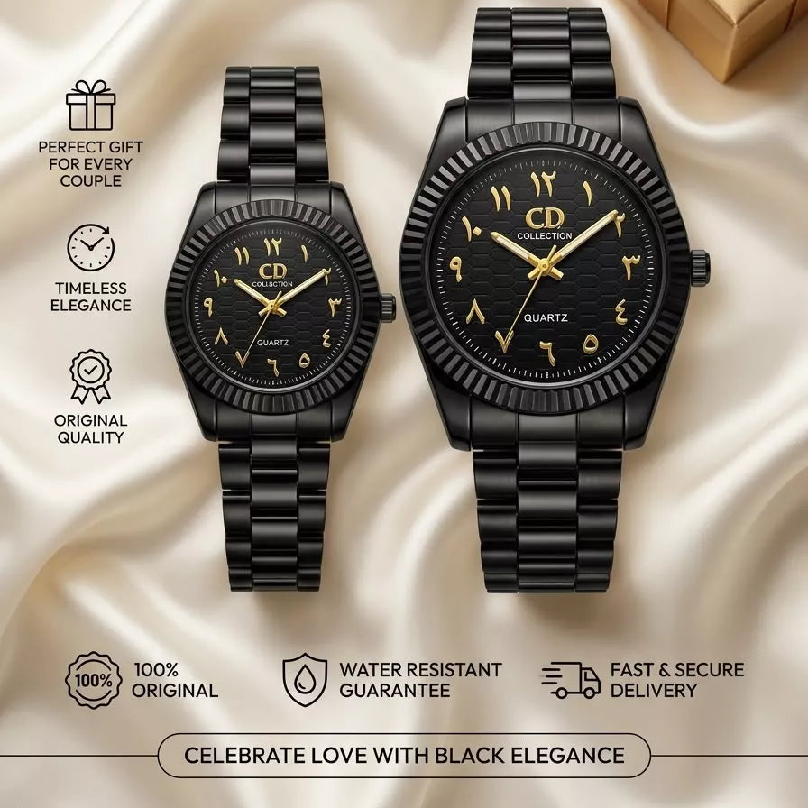 CD COLLECTION Black Couple Quartz Wristwatches