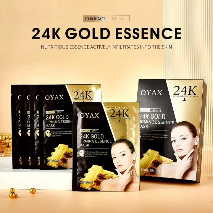 OYAX 24K Gold Firming Face Mask- Anti Aging, Hydrating, Toning & Firming Facial Mask - 10 PCS
