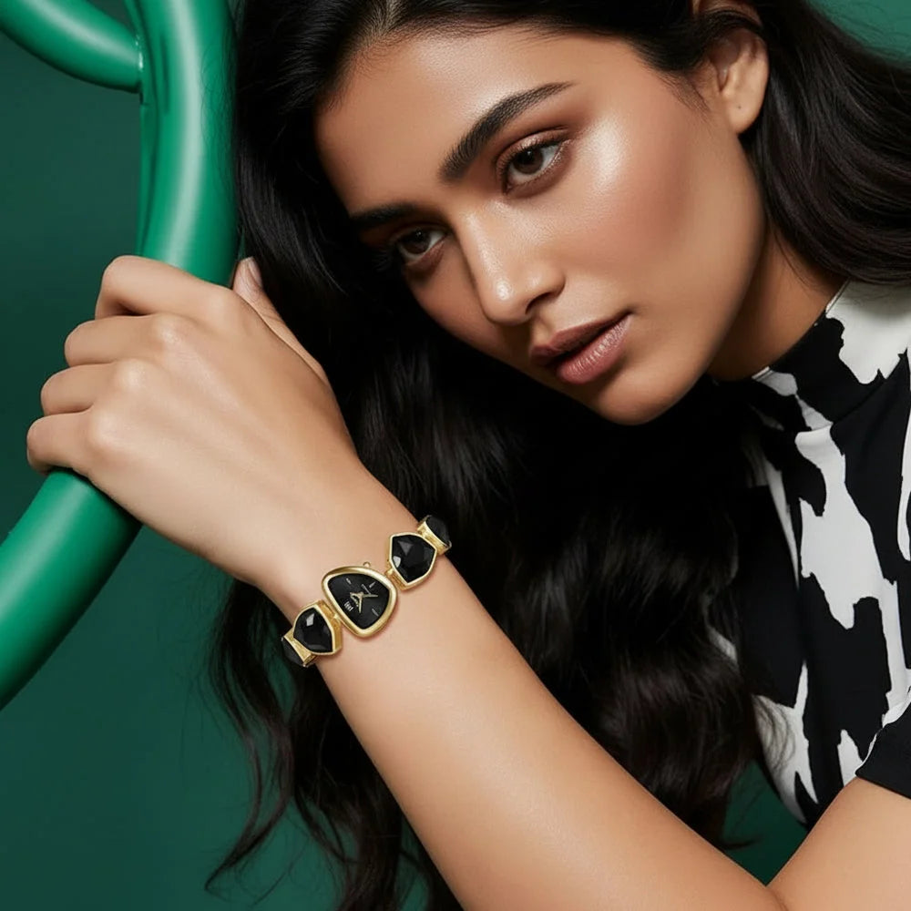 Geometric Gemstone & Asymmetric Dial Women's Bracelet Watch