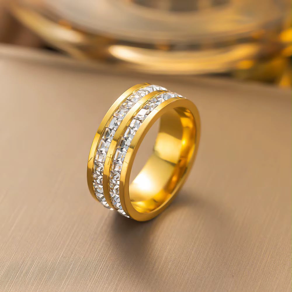 Satinless Steel white cubic zirconia Ring