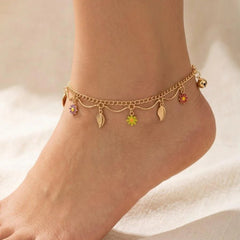 Stainless Steel double-layer bohemian gold-tone anklet - Each